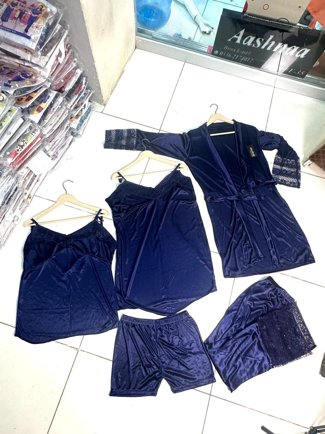 5 pcs Jersey Lace Lightweight And Breathable Nightwear Set