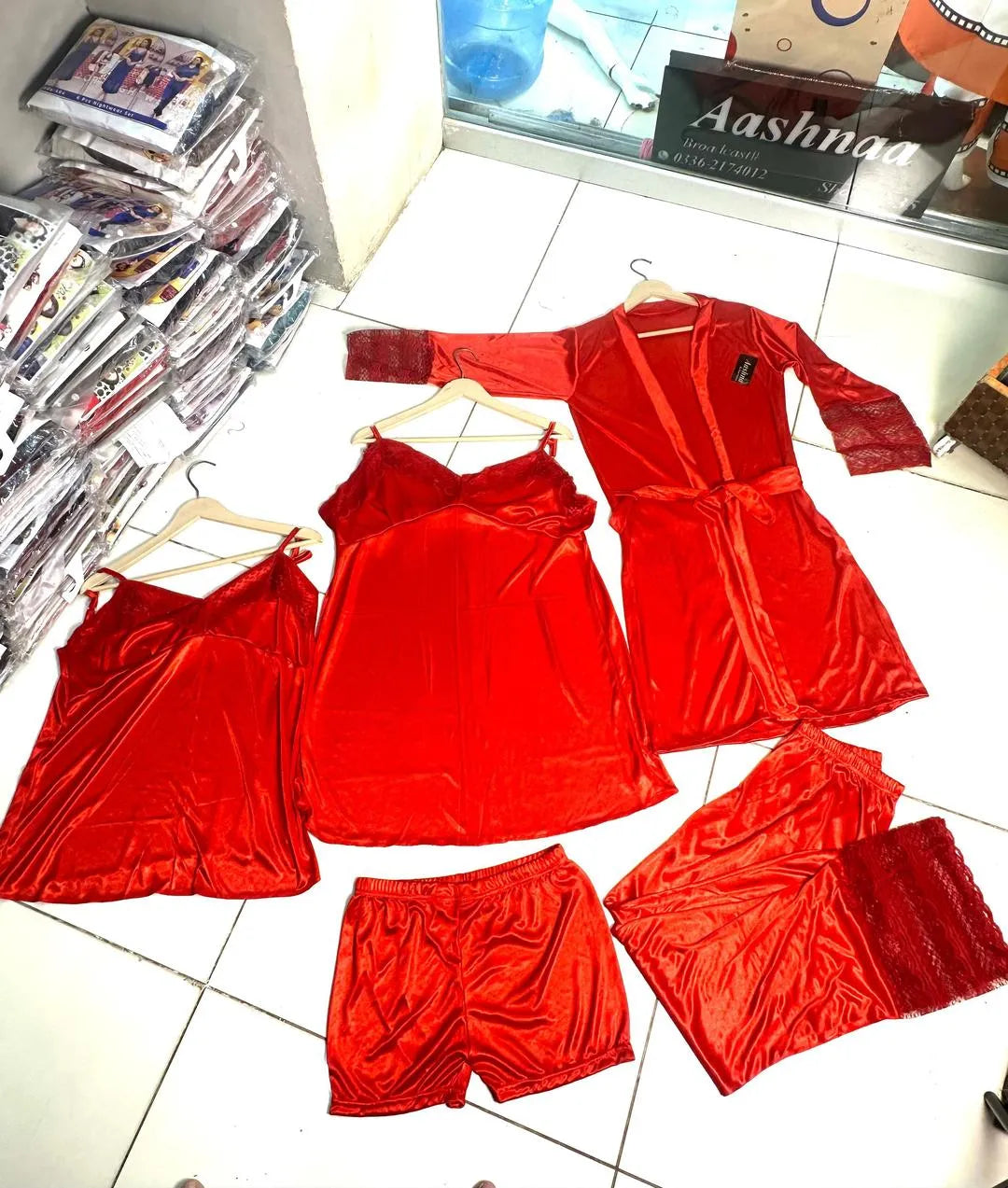 5 pcs Jersey Lace Lightweight And Breathable Nightwear Set